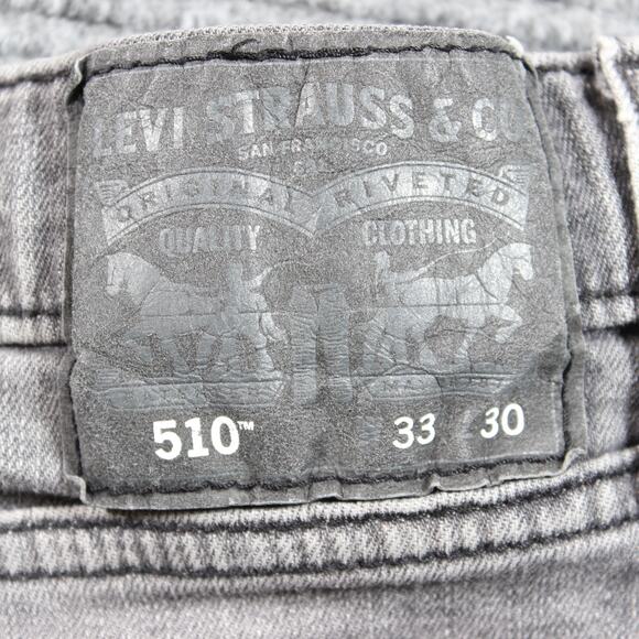 Levi’s 510 Jeans Mens 33x28 Gray Skinny Hemmed 28 Inseam Stretch - Picture 9 of 10